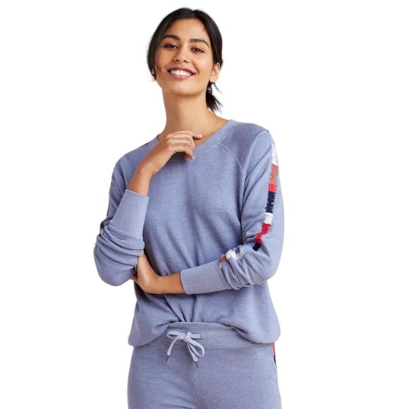 Anthropologie Sundry Mosley embroidered oversized sweatshirt blue size XS - Picture 1 of 12